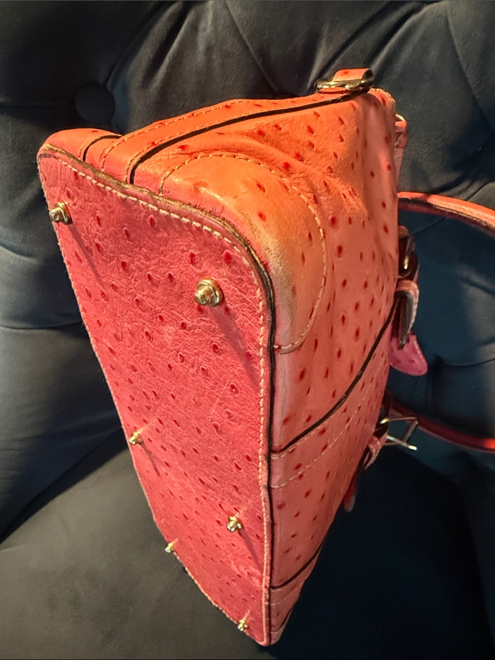 Vintage Dooney & Bourke Pink Ostrich-Embossed Shoulder Bag - Picture 8 of 12